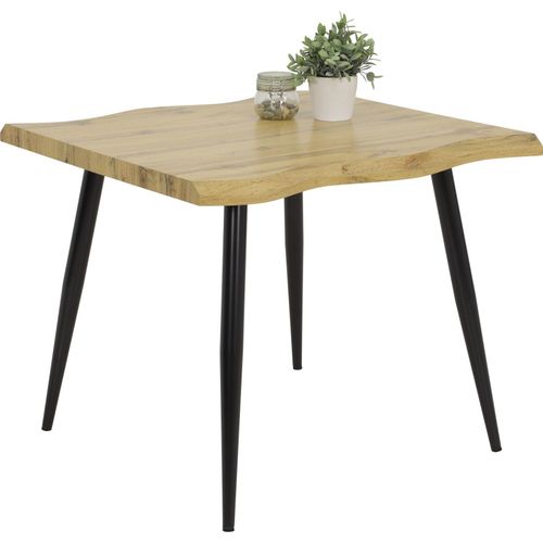 Esstisch Gabi IV-Baumkantenoptik Nachbildung Wildeiche-Metallgestell Rundrohr-90x90cm