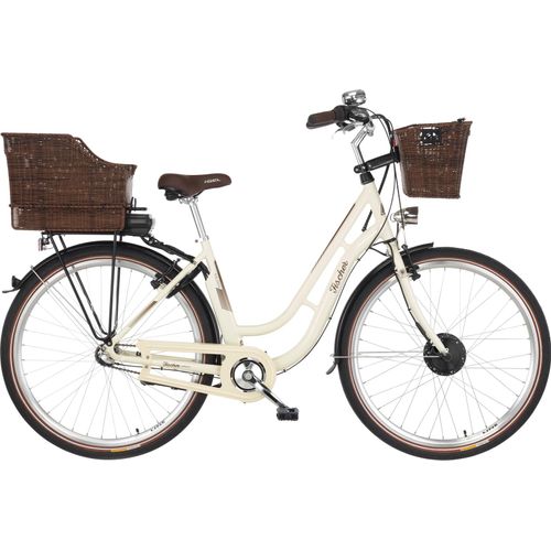 FISCHER E-Bike Pedelec City Cita ER 1804, Rahmenhöhe 48 cm, 28 Zoll, Akku 418 Wh, Vorderradmotor, tiefer Einstieg, Rücktritt, Nabenschaltung, LED Display, beige