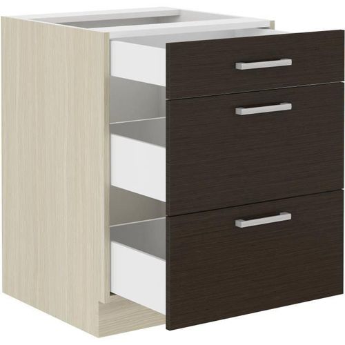 Unterschrank – 3 Schubladen – Melamin – dunkle Eiche – 60 x 52 x 82 cm