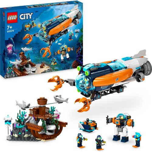 LEGO 60379 City Forscher-U-Boot Spielzeug, Unterwasser-Set mit Drohne, Mech, Minifiguren von Tauchern und Tierfiguren, Geschenk zum Geburtstag für Kinder, Jungen und Mädchen