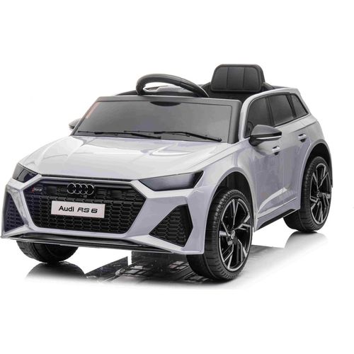 Elektrisches Kinderauto Audi RS6, Grau, Ledersitz, Türen zum Öffnen, 2x 25-W-Motor, 12-V-Batterie, 2,4-GHz-Fernbedienung, weiche EVA-Räder, LED-Leuchten, Sanftanlauf, Stoßdämpfer, ORIGINAL-Lizenz