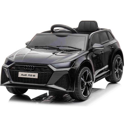 Elektrisches Kinderauto Audi RS6, Schwarz, Ledersitz, Türen zum Öffnen, 2x 25-W-Motor, 12-V-Batterie, 2,4-GHz-Fernbedienung, weiche EVA-Räder, LED-Leuchten, Sanftanlauf, Stoßdämpfer, ORIGINAL-Lizenz