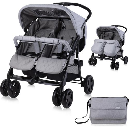 Lorelli Zwillingskinderwagen Twin, Zwillingsbuggy leicht und kompakt, Zwillingswagen, Kinderwagen für 2 Kinder, Buggy für Zwillinge, Grau