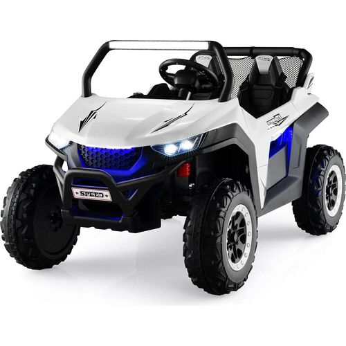 12V 2 Sitzer Elektroauto für Kinder, Elektrofahrzeuge mit 2,4 Ghz Fernbedienung & Musik & Scheinwerfer & USB, ab 3 Jahren, bis zu 59 kg belastbar Weiß