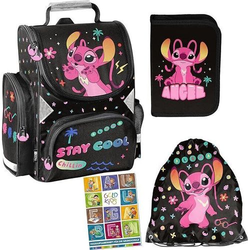 Schulranzen Lilo und Stitch ergonomischer Ranzen Federmappe Turnbeutel Aufgabenheft für die Grundschule 4er-Set. Geeignet ab der ersten Klasse der Grundschule