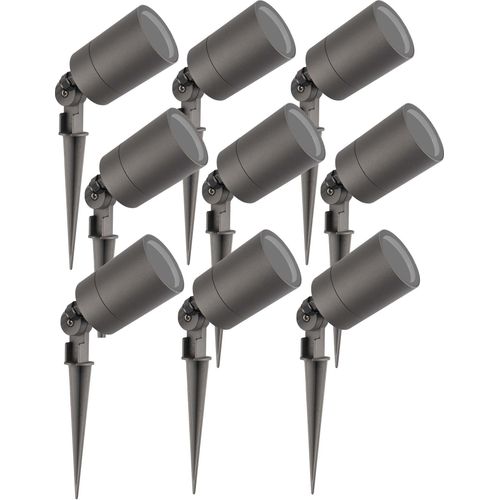 Ledvion 9er Pack LED Gartenstrahler, Anthrazit, IP65, 5W, GU10 Fassung, 2 Meter Kabel, LED-Strahler, LED-Gartenstrahler für Draußen