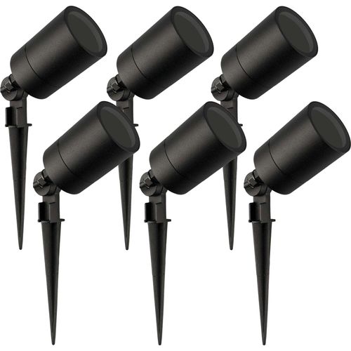 Ledvion 6er Pack LED Gartenstrahler, Schwarz, IP65, 5W, GU10 Fassung, 2 Meter Kabel, LED-Strahler, LED-Gartenstrahler für Draußen