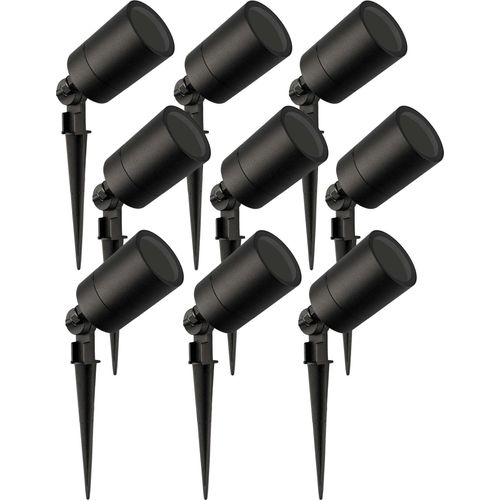 Ledvion 9er Pack LED Gartenstrahler, Schwarz, IP65, 5W, GU10 Fassung, 2 Meter Kabel, LED-Strahler, LED-Gartenstrahler für Draußen