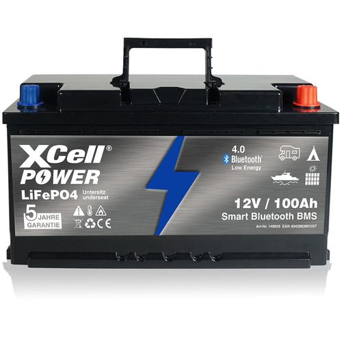 XCell LiFePO4 12V / 100Ah Untersitz (12,8 V, 5,3 mm Stecksystem, 10000 mAh)
