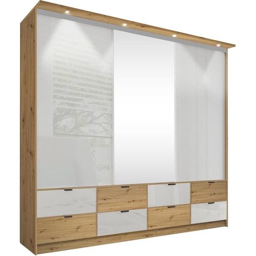 BETTSO Schiebetürenschrank eleganter Kleiderschrank Schrank Spiegel Wohnzimmerschrank Modern Design Eiche Artisan LAGON 200 Eiche Artisan+Weiß