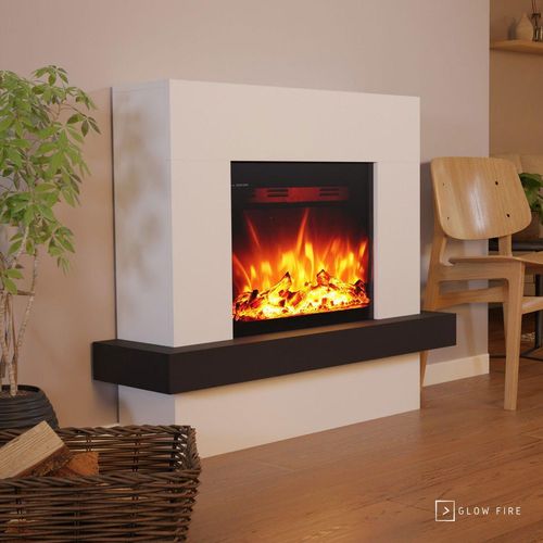 Glow Fire Elektrokamin 'Pandora' | LED Standkamin in weiss mit Heizung (1500 W) | HxBxT: 97x114x32cm