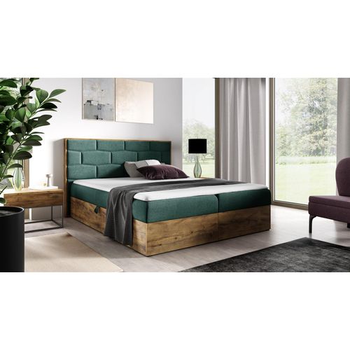 Boxspringbett Bett BEILA 160x220cm Lancelot Eiche Stoff Grün inkl. Bettkasten