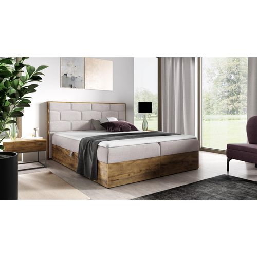 Boxspringbett Bett BEILA 120x200cm Lancelot Eiche Stoff Hellbeige ink Bettkasten