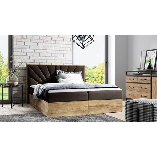 Boxspringbett Bett DAIMON 200x220cm Lancelot Eiche Stoff Braun inkl. Bettkasten