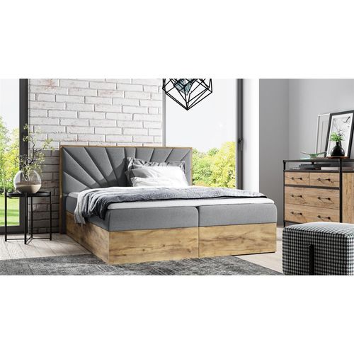 Boxspringbett Bett DAIMON 120x200cm Lancelot Eiche Stoff Grau inkl. Bettkasten