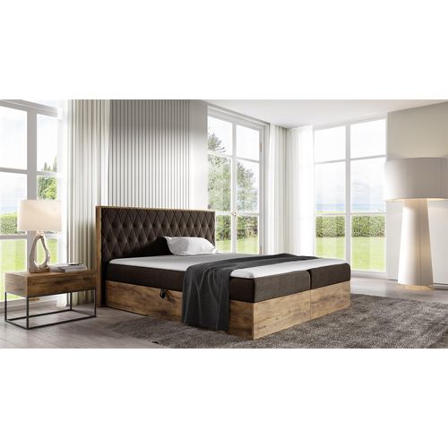 Boxspringbett Bett BROMIA 120x200cm Lancelot Eiche Stoff Braun inkl. Bettkasten