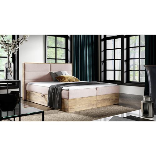Boxspringbett Bett LAMBROS 140x200cm Lancelot Eiche Stoff Altrosa ink.Bettkasten
