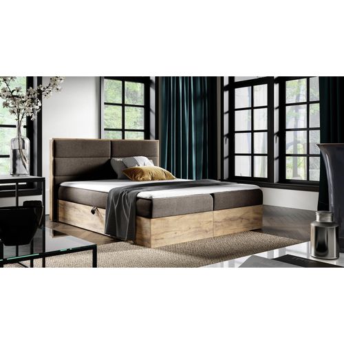 Boxspringbett Bett LAMBROS 180x220cm Lancelot Eiche Stoff Braun inkl. Bettkasten