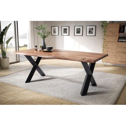 Esstisch mit Baumkante 200x100cm 'Pinta' Altholz & X-Fuß