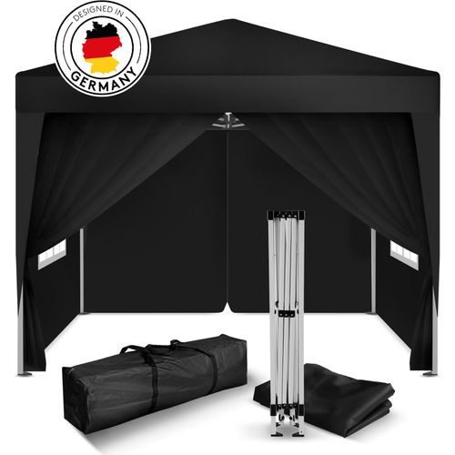 Kronenburg Faltpavillon 2x2m - Wasserfest, UV-Schutz 50+, 4 Seitenteile, schwarz