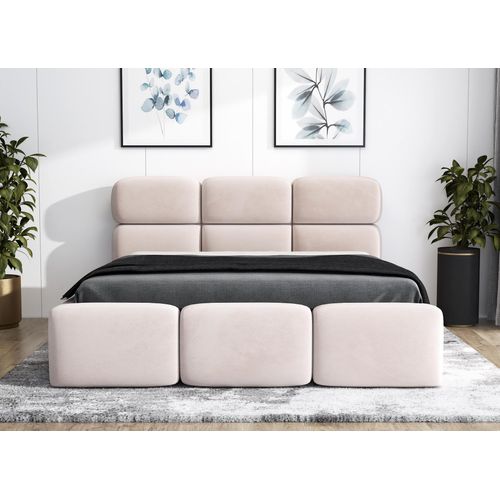 Polsterbett MAROKO-OM 180x200 cm mit Bettkasten und Lattenrost. Farbe: Beige.