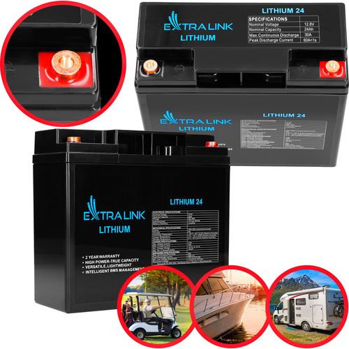 Extralink Akkumulator LiFePO4 24AH Akkus Batterie 12,8V BMS kompakte Größe, geringes Gewicht bei hoher Leistung und langer Lebensdauer ideal für Wohnmobile und Boote