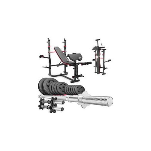 Hop-Sport Hantelbank HS-1065 + Curlpult - inkl. 38 KG Hantelset: Lang-& Kurzhantelstange, Gewichte/Hantelscheiben