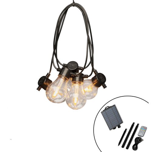 Konstsmide LED Solar Biergartenkette, inkl. Fernbedienung und USB Kabel, 10 bernsteinfarbene Dioden, Außen, schwarzes Kabel, 2 x Lithium-Akku / 1 x CR2025 (inkl.)- 2341-800SP