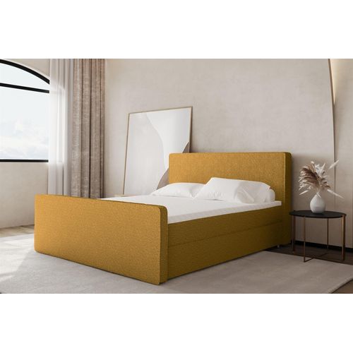 Boxspringbett Schlafzimmerbett CELES 140x200cm Stoff Ascot Senf