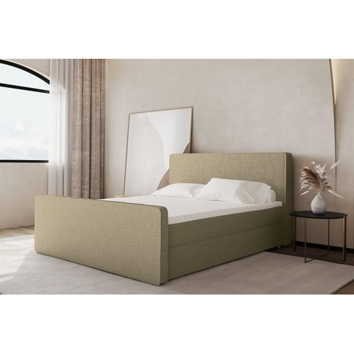 Boxspringbett Schlafzimmerbett CELES 200x200cm Stoff Ascot Champagner