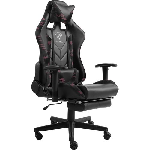 Gaming Stuhl mit Fußstütze und ergonomsichen 4D-Armlehnen gaming chair in ergonomischer Sportsitz Optik Gamer Stuhl mit verstellbaren Rückenstützkissen Bürostuhl,Farbe:Schwarz/Military -Rosa