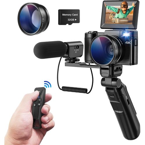 Digitalkamera 4K, 48MP Fotokamera mit 180° Flip 3.0