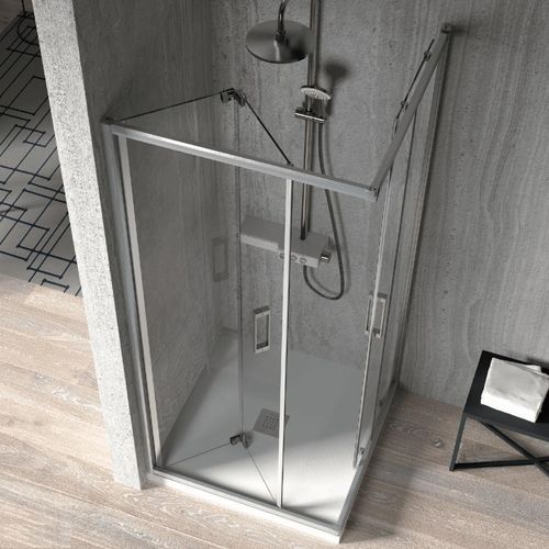Eckdusche mit Falttür und Schiebetür S300 - Glas 6mm Falttür 90 cm Schiebetür Falttür 90 cm