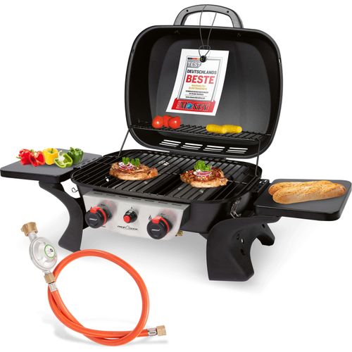 ProfiCook Gasgrill mit 2 Edelstahlbrennern, Tischgrill inkl. Gasdruckminderer und Gasschlauch, mit Temperaturanzeige - PC GG 1261