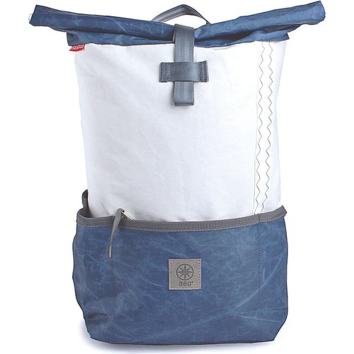Rucksack recyceltes Segeltuch Lotse Navy Weiß gepolstertes Laptopfach von 360 Grad