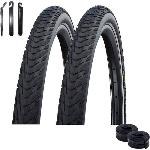 2 x Schwalbe Marathon E-Plus Smart D-Guard E-50 Schwarz-Reflex 50-622 + 2 x Schwalbe Schläuche SV19 inkl. Reifenheber