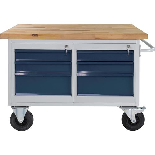 Mobile Werkbank Rhino mit 6 Schubladen | HxBxT 83x130x60cm | Traglast 500kg | Lichtgrau/Anthrazitgrau