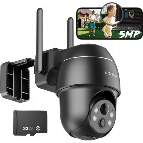 COOAU 5MP Überwachungskamera Außen Akku mit 32GB SD-Karte, 355°|120° PTZ WLAN IP Kamera Outdoor Kabellose, Farbnachtsicht, 4DBi, PIR-Sensor, Personen Erkennung, 2-Wege-Audio, Arbeit mit Alexa, IP66