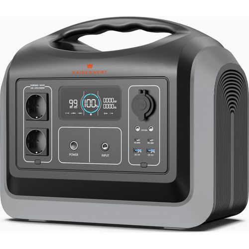 KAISERWERT Power Station 1200W, tragbarer Stromgenerator mit LiFePO4 Batterien, 1200W (992Wh), LED-Licht für Camping & Stromausfälle.