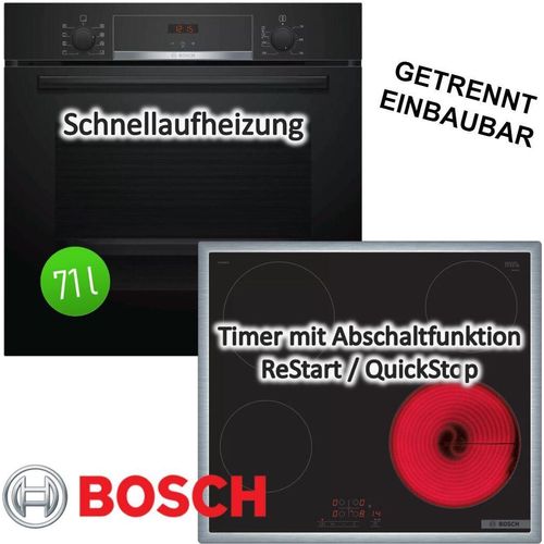 Herdset BOSCH Backofen mit Glaskeramikkochfeld Edelstahlrahmen - autark, 60 cm