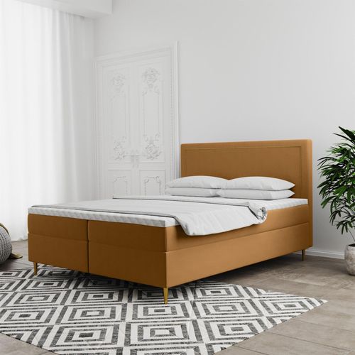 Boxspringbett Schlafzimmerbett LUCIEN 200x220cm in Stoff Soro Senf