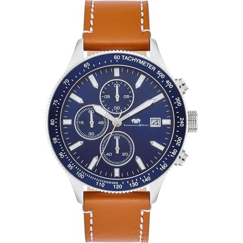 Herren Chronograph silber Echtleder braun