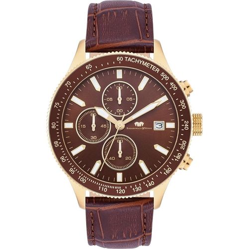 Herren Chronograph gelbgold Echtleder braun