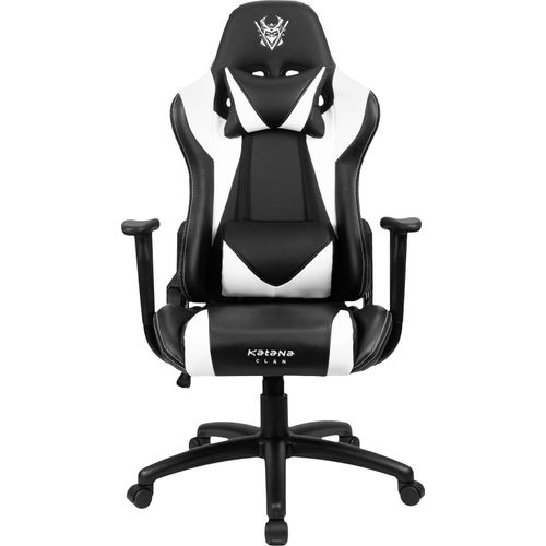 Katana Clan Gaming Stuhl mit Armlehne und Einstellbarer Neigungswinkel - Ergonomischer Kübelförmiger Bürostuhl mit Breiten Rückenlehne weiß-schwarz