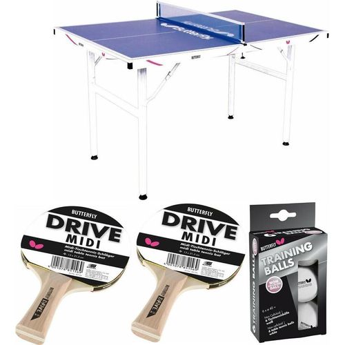 Tischtennisplatte Midi Set - 2 x Tischtennisschläger + 6 x Non Celluloid Bälle