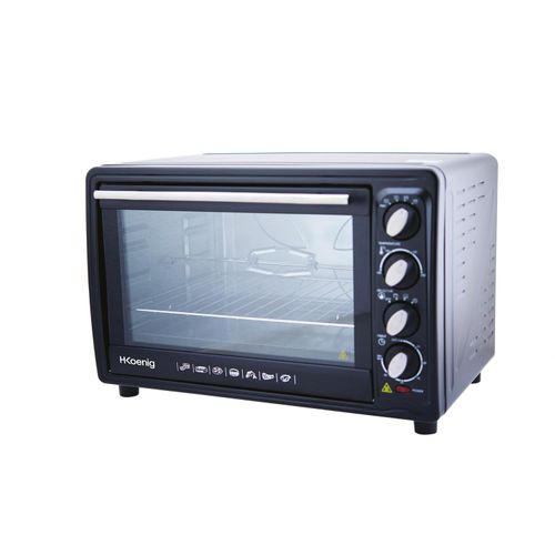 Kompakter Mini-Backofen, FO42 H.Koenig, Kapazität 42 l, Temperatur bis 230 °C, 5 Kochmodi, Timer bis 90 Minuten, Umluft/Brötchen, mit Zange, Krümelaufnehmer und Drehspieß, 2000 W