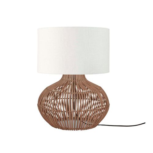 GOOD&MOJO - Tischleuchte Kalahari - Weiß/Rattan - Ø32cm Tischlampe - Nachttischlampe, Wohnzimmer, Schlafzimmer