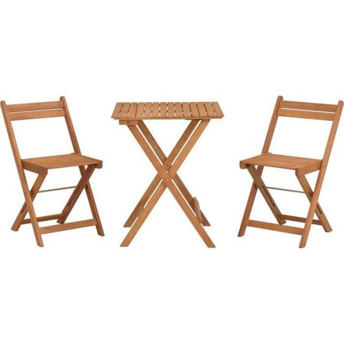 Set aus Akazienholz – bestehend aus einem quadratischen Tisch und 2 klappbaren Stühlen