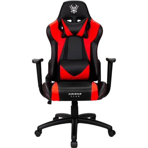 Katana Clan Gaming Stuhl mit Armlehne und Einstellbarer Neigungswinkel - Ergonomischer Kübelförmiger Bürostuhl mit Breiten Rückenlehne rot-schwarz