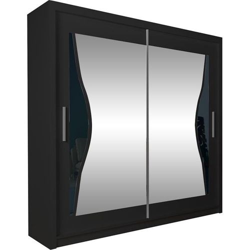 Bettso Schiebetürenschrank Kleiderschrank Schrank Garderobe Spiegel Schlafzimmer Wohnzimmerschrank Schiebetüren Modern Design TUMI 180 cm Schwarz